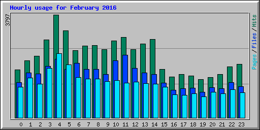 Hourly usage for February 2016